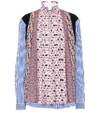 Prada Pleated Patchwork Mock-neck Blouse In Multicoloured