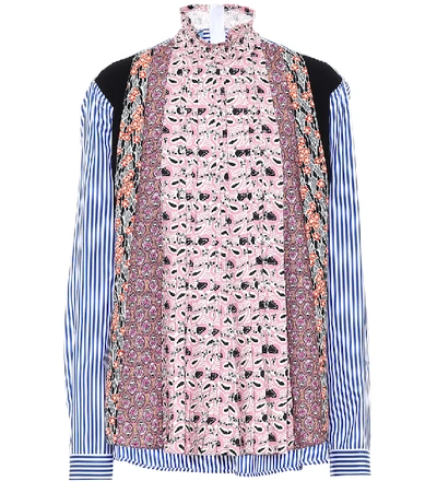 Prada Pleated Patchwork Mock-neck Blouse In Pink