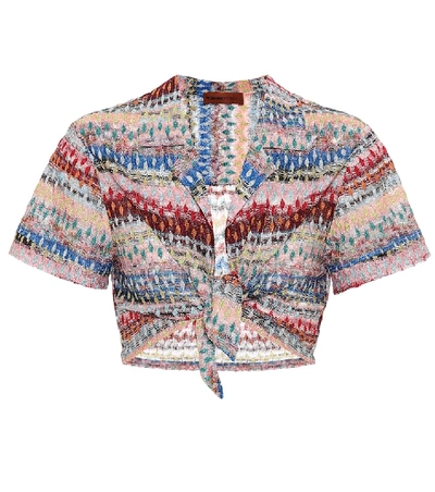 Missoni Cropped Glitter-striped Lace-knitted Shirt In Rainbow/blush