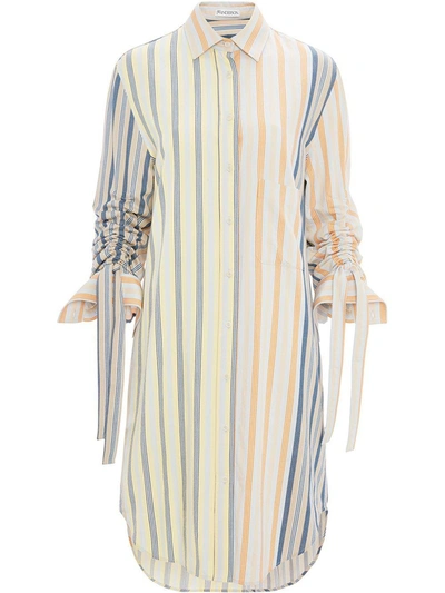Jw Anderson Pinstriped Cotton Shirt Dress In Blue