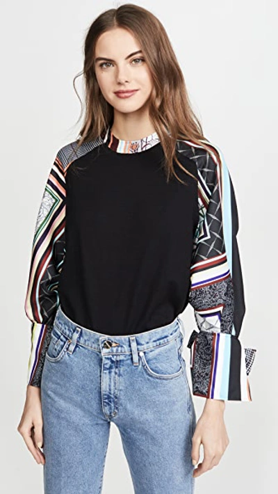 Adeam Mixed-material Printed Bow-cuff Sweater In Black/print