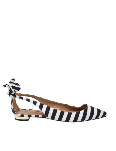 Aquazzura Ballerina In White / Black Fabric