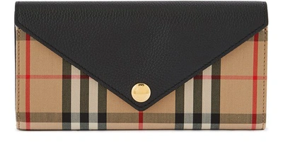 Burberry Vintage Check And Leather Continental Wallet In Black