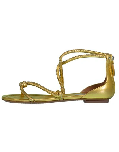 Alaïa Women's Studded Flat Leather Sandals In Gold