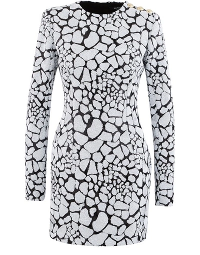 Balmain Short Sequin Dress In Eab Noir/blanc