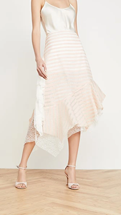 Anais Jourden Sheer Striped Lace Skirt With Side Ruffles In Pink Multi