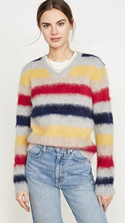 Theory Stripe Alpaca Sweater In Grey Heather Multi