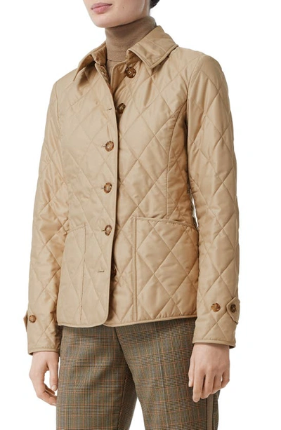 Burberry Fernleigh Thermoregulated Diamond Quilted Jacket In Beige