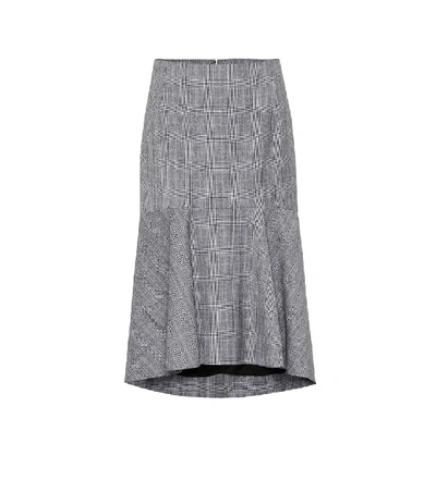 Balenciaga Fluted Prince Of Wales Checked Wool Skirt In Grey