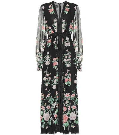 Giambattista Valli Rope-trimmed Floral-print Silk Maxi Dress In Black