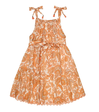 Zimmermann Kids' Peggy Printed Cotton Dress In Orange
