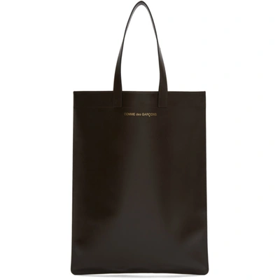 Comme Des Garçons Logo-print Leather Tote Bag In Brown