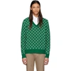 GUCCI GREEN & OFF-WHITE WOOL GG V-NECK SWEATER