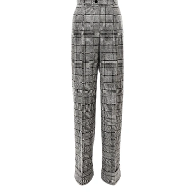 Dolce & Gabbana Pleated Prince Of Wales Checked Tweed Wide-leg Pants In Black