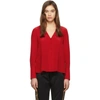 FENDI FENDI RED SILK DEEP V-NECK BLOUSE