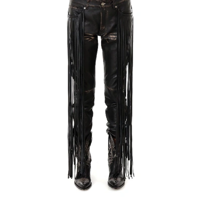 Golden Goose Leather Pants With Fringe In Brown