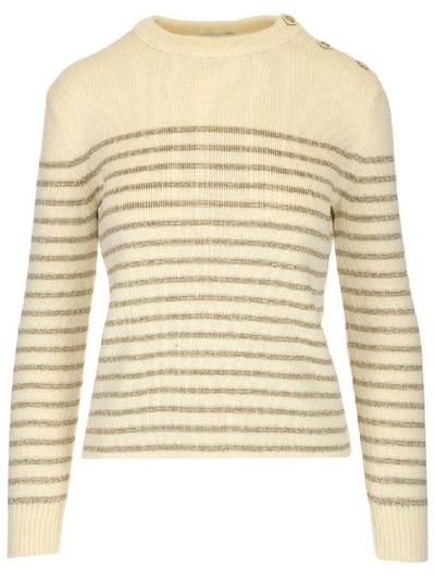 Saint Laurent Metallic-striped Sweater In White,gold