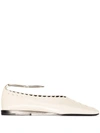 Jil Sander Square Toe Stitch Detail Ballerina Shoes In Neutrals