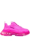 Balenciaga Triple S Clear Sole Leather And Mesh Trainers In Pink