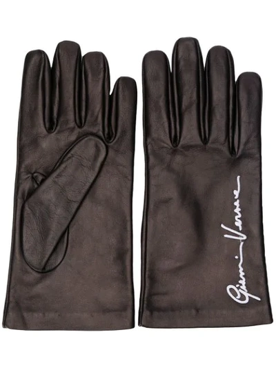 Versace Embroidered Logo Gloves In Black