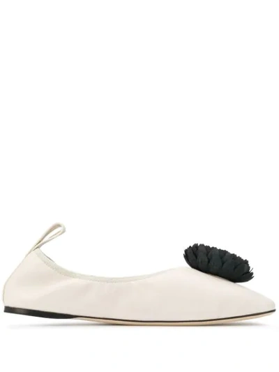 Loewe Pom Pom Ballerina Flats In White