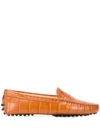 TOD'S CROCODILE EMBOSSED PENNY LOAFERS