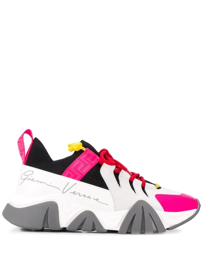 Versace White & Pink Squalo Sneakers In Multi-colored
