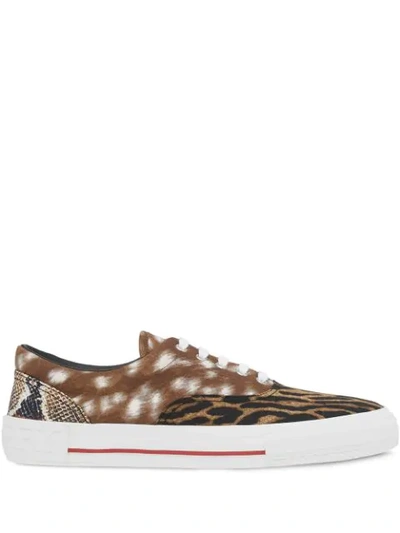 Burberry Men's Mixed Animal-print Skate Trainers In Brown