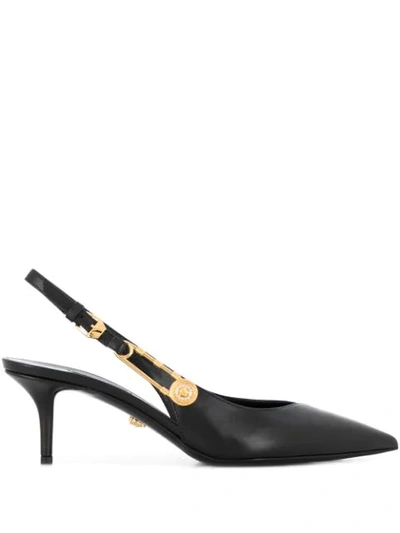 Versace Safety Pin Slingback Pumps In Black