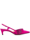 SERGIO ROSSI EMBELLISHED BRANDED SLINGBACKS