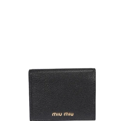 Miu Miu Logo Plaque Wallet In Black
