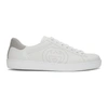 Gucci Men's New Ace Perforated Gg Leather Sneakers In 9094 Whtgry