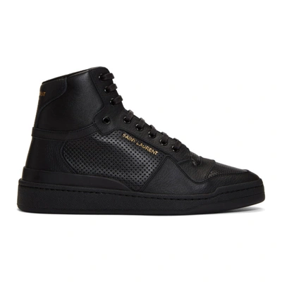 Saint Laurent Black Sl24 Mid-top Sneakers In Black,gold Tone