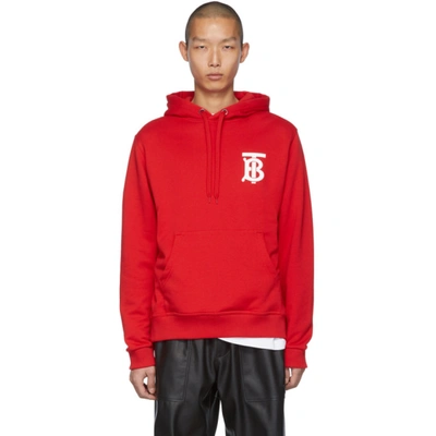Burberry Tb Logo Print Cotton Jersey Hoodie In Bright Red