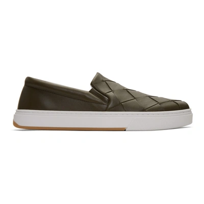 Bottega Veneta Intrecciato-weave Slip-on Leather Trainers In Khaki