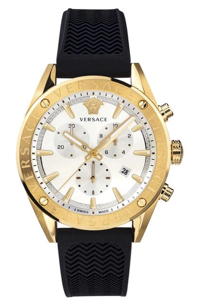 Versace V-chrono Ip Yellow Gold Black Silicone Strap Quartz Watch