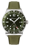 Ferragamo Sport Leather Strap Watch, 44mm In Green/ Black/ Silver