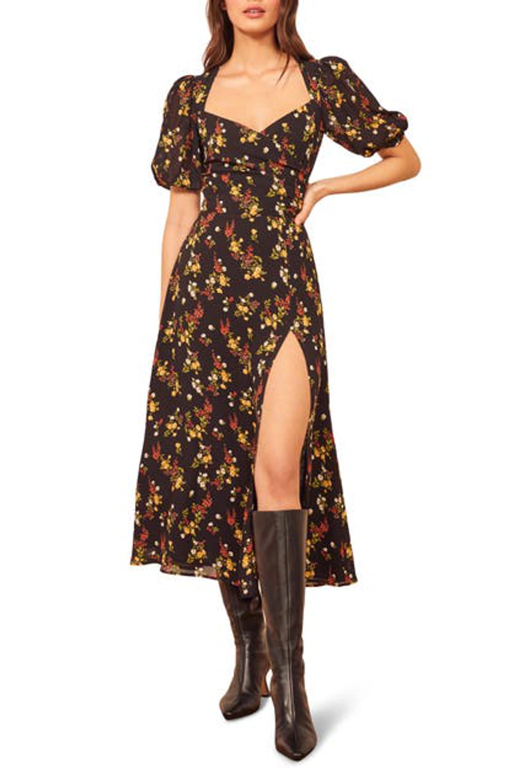 vika floral side slit dress reformation NEW, Reformation Vika Floral Side Slit Dress in Santorini Sz 12 #MD1827