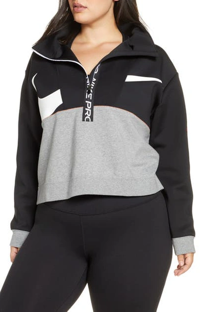 Nike Pro Get Fit Icon Clash Women's Fleece 1/2-zip Jacket In Black/ Carbon Heather/ White