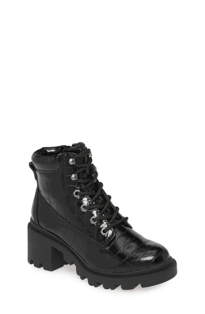 Steve Madden Girls' Jdillan Croc-embossed Combat Boots - Big Kid In Black