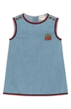 Gucci Children's Denim Dress With Strawberries In Light Blue Multi