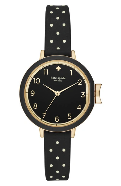 Kate Spade New York Park Row Silicone Strap Watch, 34mm In Black/ Gold