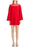 VALENTINO SCALLOP NECK LONG SLEEVE SILK CADY MINIDRESS,TB3VAPW51MM