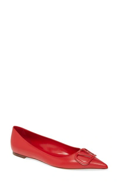 Valentino Garavani Vlogo Leather Ballet Flats With Tonal Logo In Rouge