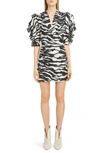 Isabel Marant Farah Mini Dress With Puffer Sleeves In Zebra Print In Black