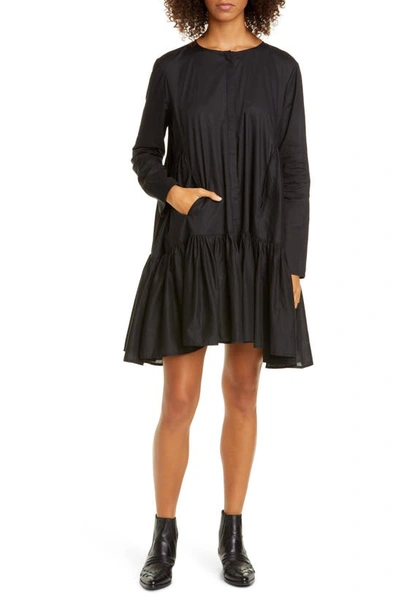 Merlette Soliman Long-sleeved Cotton-poplin Mini Dress In Black