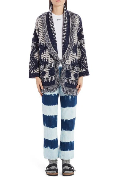 Alanui Icon Cashmere, Wool & Silk Pointelle Cardigan In Blue