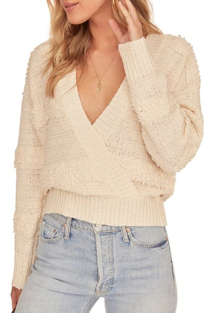 Astr Madeline Wrap Front Mix Stitch Sweater In Ivory