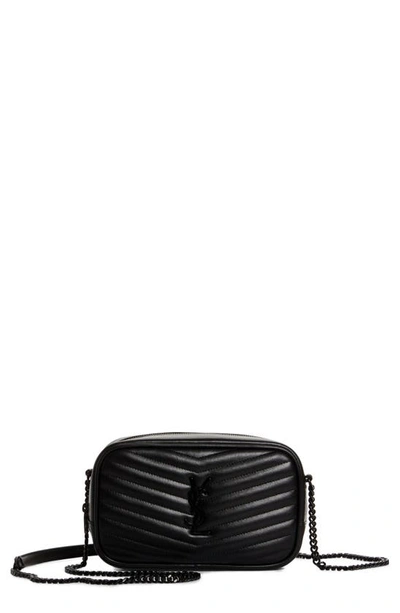 Saint Laurent Mini Lou Pebbled Leather Camera Bag In Black