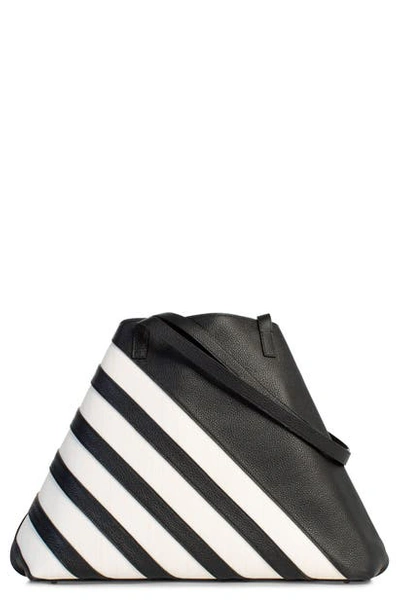 Akris Ai Medium Soft Shoulder Bag With Horsehair Stripes In Black Ecru